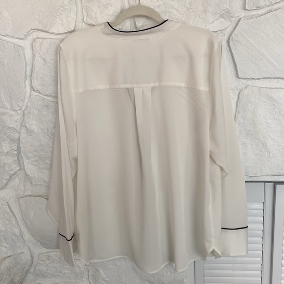 Calvin Klein white long sleeve button front black trimmed w/ silver button shirt - Picture 3 of 11